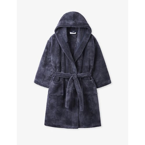 Boys Navy Kids Snuggle Belted-waist Hooded Fleece Robe 