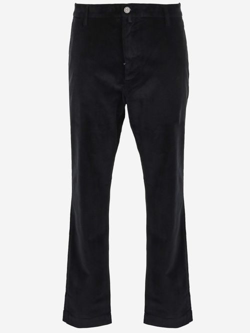 Stretch Cotton Velvet Trousers — Black