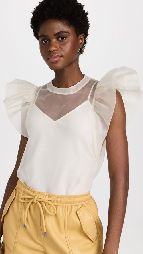 Corina Organza Ruffle Sleeve Crew Neck Top