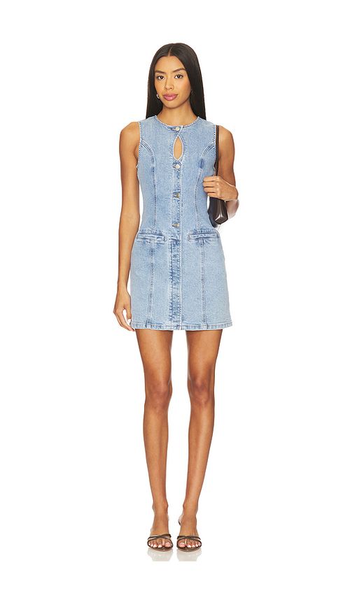 SOVERE Etch Denim Mini Dress in Denim-Light. XS. Also in L, M