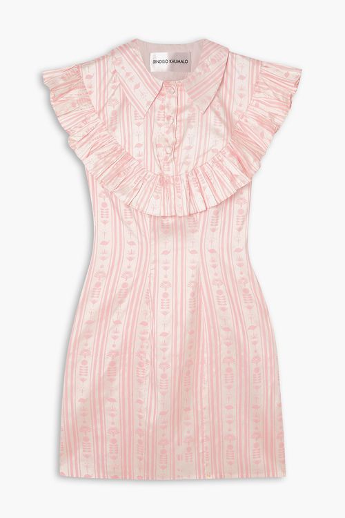 Ruffled printed silk mini dress