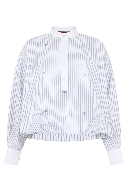 Mini Cropped Button-Up Blouse with Embroidery