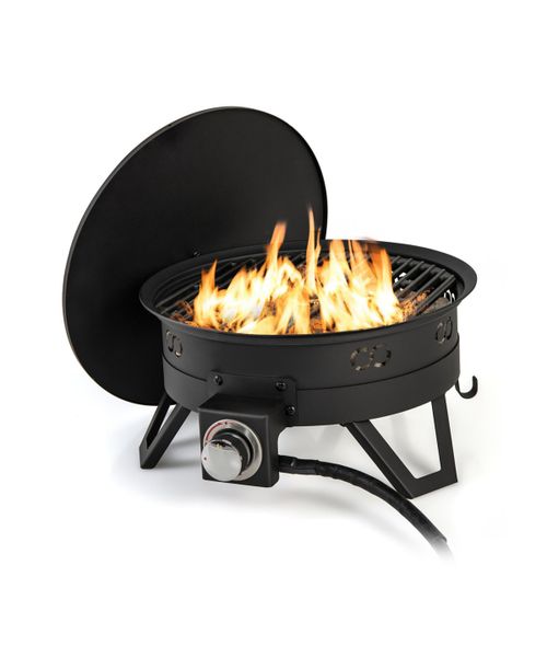 17 Inch Portable Gas Fire Pit with Folding Legs and Removable Grill for Camping-Black - Black