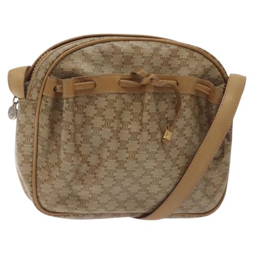 Celine Vintage Macadam Shoulder Bag Macadam Canva Vinyl Beige Pvc Bag Pre-Owned