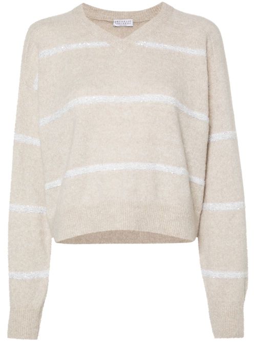 Striped sequin-embellished jumper - Neutrals