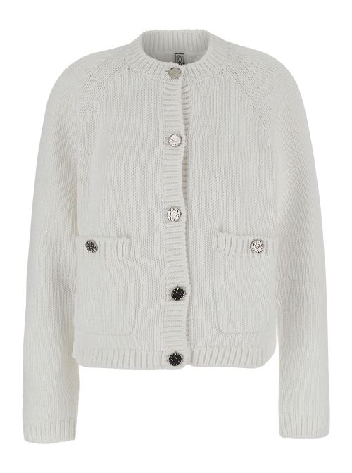 Cotton Crew Neck Cardigan — White