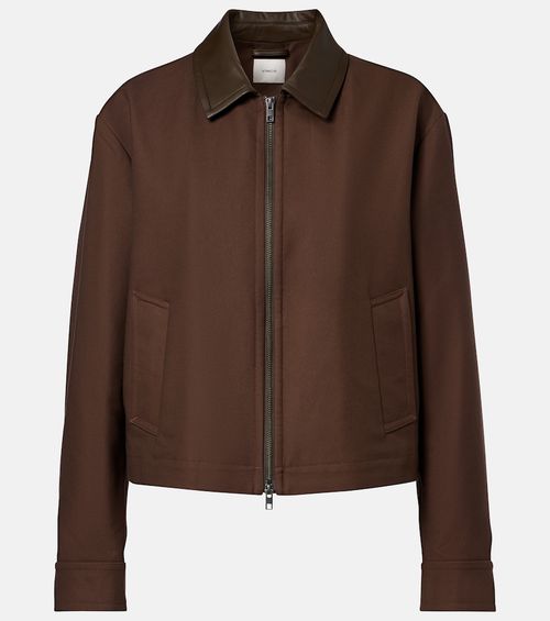 Cropped leather-trimmed cotton twill jacket