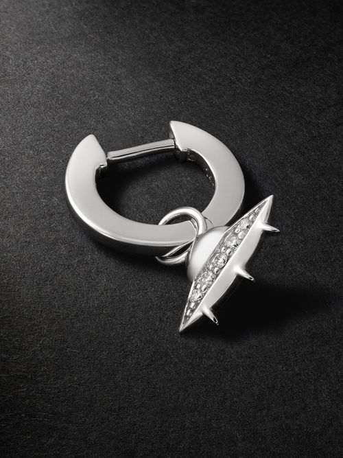 Men - Flying Saucer White Gold Diamond Single Hoop Earring