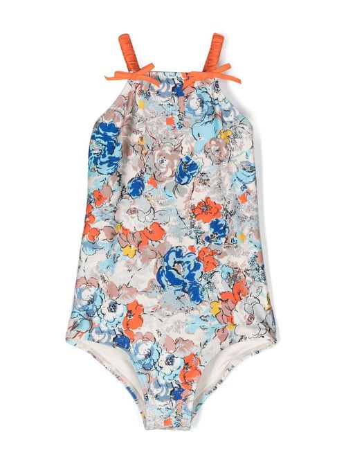 Floral-print stretch swimsuit - Blue