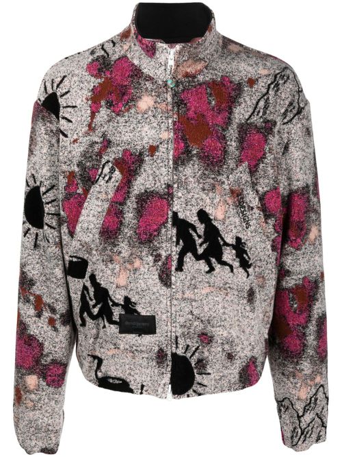 Abstract-print zip-up jacket - Grey
