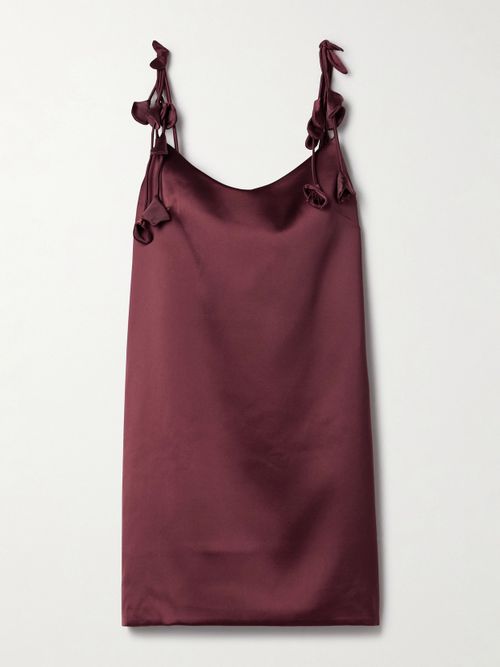 Appliquéd Satin Mini Dress - Burgundy