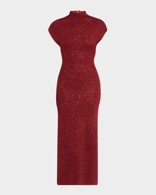Mock-Neck Sequin Knit Ankle Dress