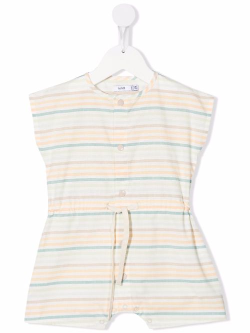 Striped drawstring jumpsuit - White