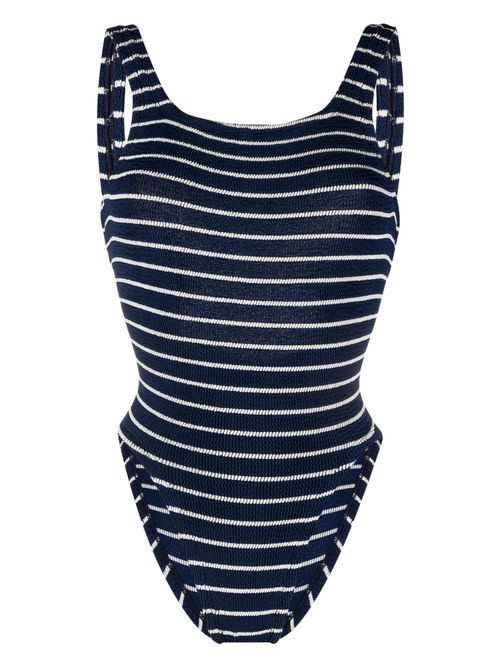 Striped square-neck swimsuit - Blue