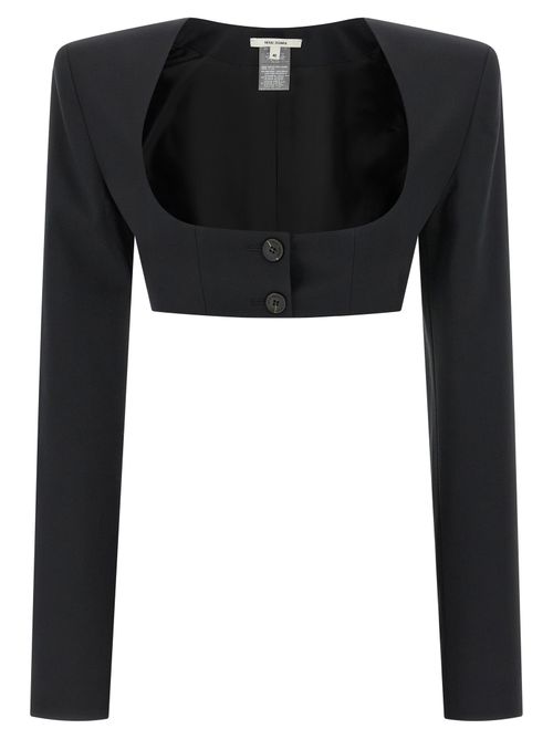 Padded Shoulder Crop Blazer — Black