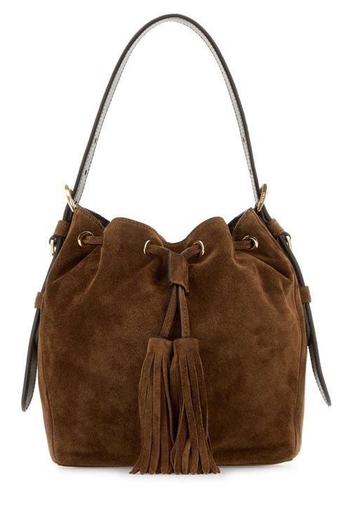 Brown suede bucket bag