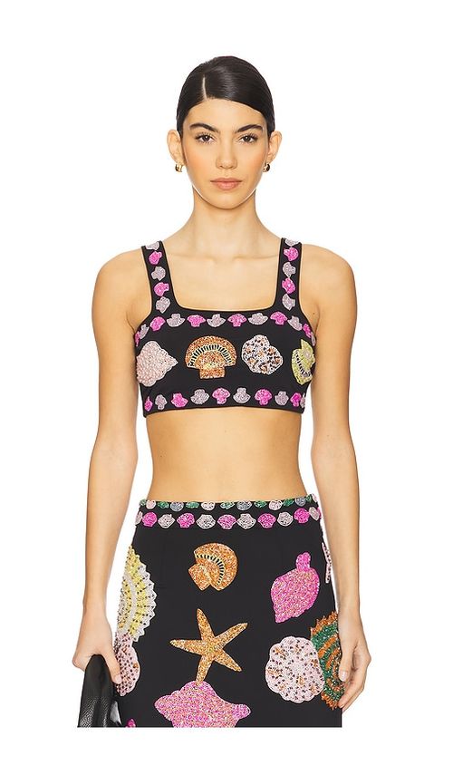 Oceanus New York Hand Embellished Top in Black. - M also in