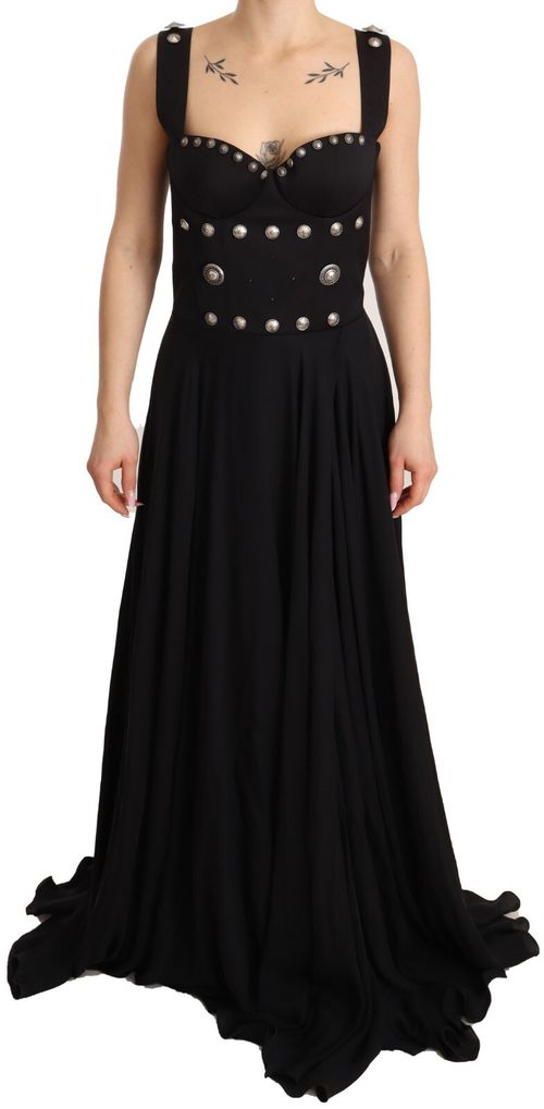Fausto Puglisi Silk Black Studded Sleeveless A-line Max Women's Dress Pre-Owned