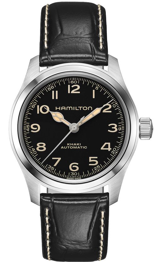 Khaki Field Murph Black Dial Leather Strap Watch, 38mm