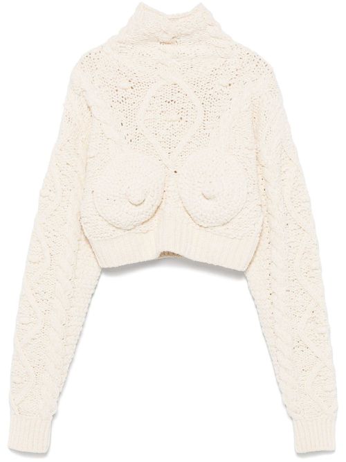 Conical-bra detail cropped sweater - White