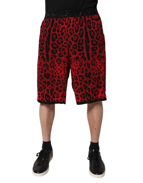 Leopard Print Viscose Bermuda Shorts — Red