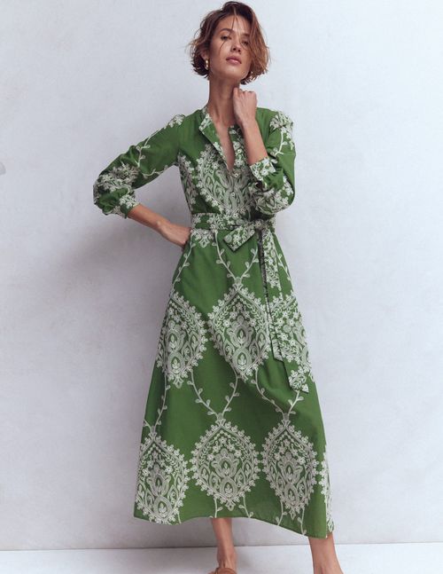 Women's Ava Cotton Midi Dress in Green | Size 4