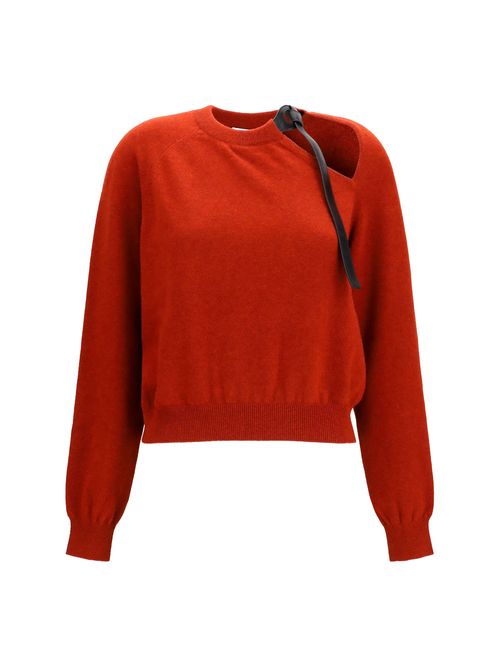 Wool-Cashmere Crewneck with Shoulder Cut-Out Sweater — Red