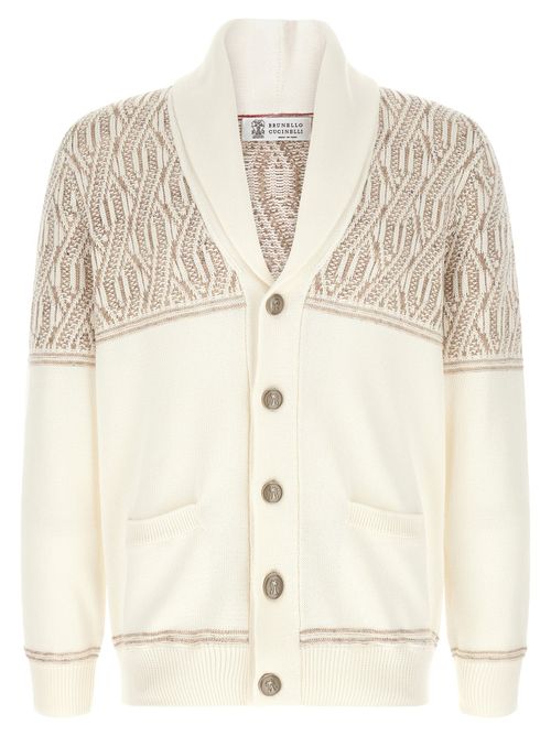 Braided Jacquard Cotton Cardigan — Cream