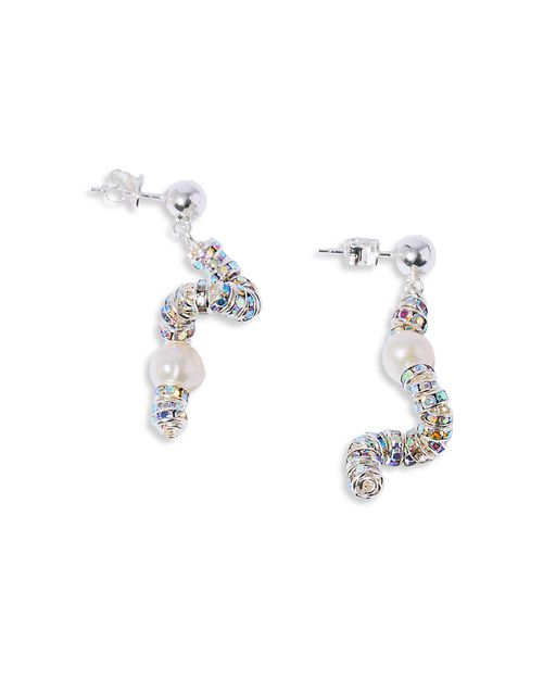 Pearl Octopuss. y Tiny Snakes Crystal & Cultured Freshwater Pearl Drop Earrings in Silver Plated