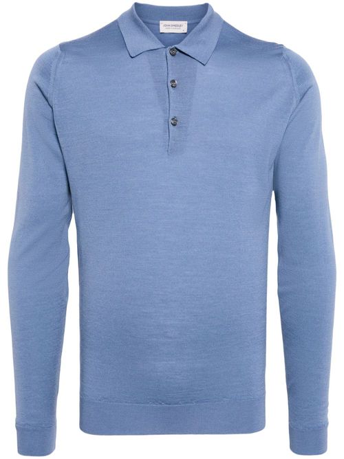 Long-sleeve wool polo shirt - Blue
