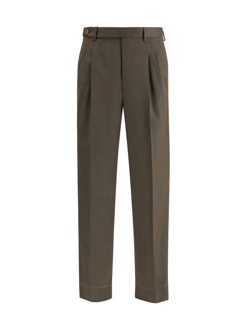 Pleated Wool Trousers — Kaki