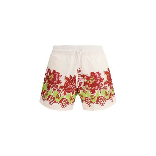 Floral-Print Technical Shorts — White