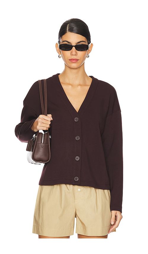 SPANX Air Essentials V Neck Cardigan in Brown. - S also in