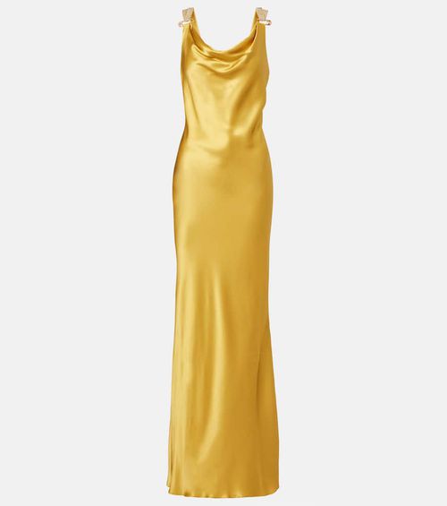 Safety Pin embellished silk satin gown