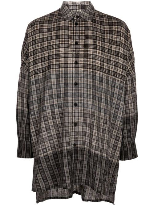 Check-print wool shirt - Brown