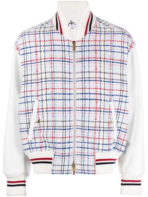 Gingham-check bomber jacket - White