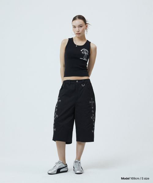 CROSS STUD TWILL SHORTS BLACK