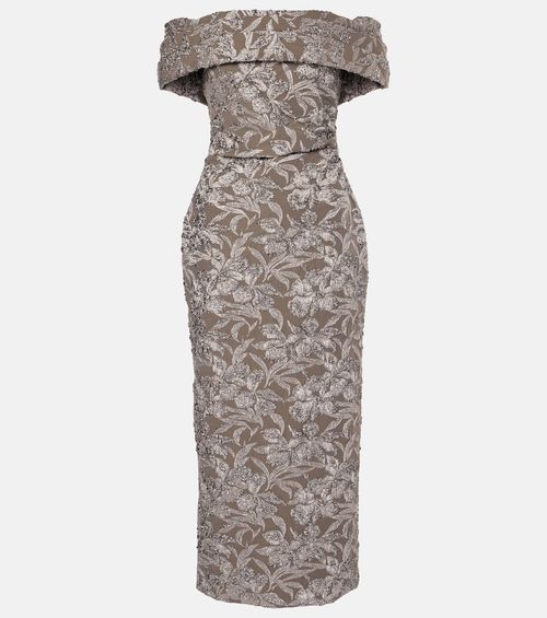 Floral metallic jacquard midi dress