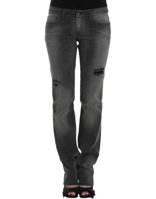 Distressed Straight-Leg Jeans — Gray