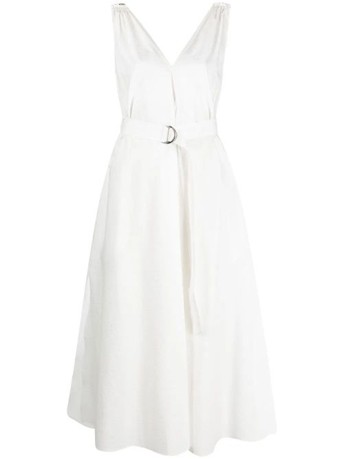 Belted V-Neck Dress — White