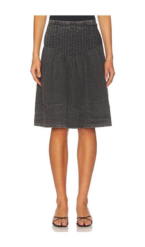 Free People Peyton Pintuck Midi Skirt In Washed Black in Black. - 8 also , 10, 12