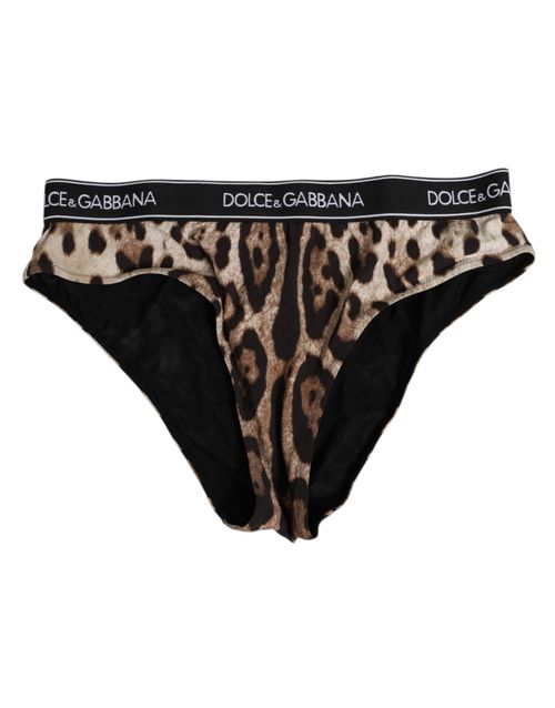 Leopard-Print Nylon Brief — Brown