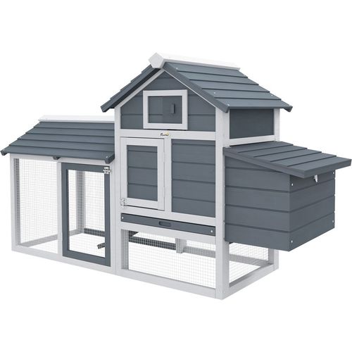 PawHut Wooden Chicken Coop 59 Hen House Poultry Cage 2 Doors Nesting Box White Aosom.co