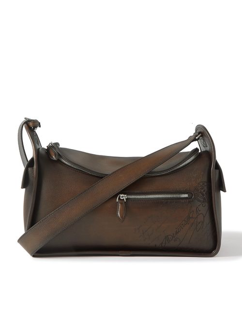 Barrel Scritto Venezia Leather Messenger Bag - Men - Brown