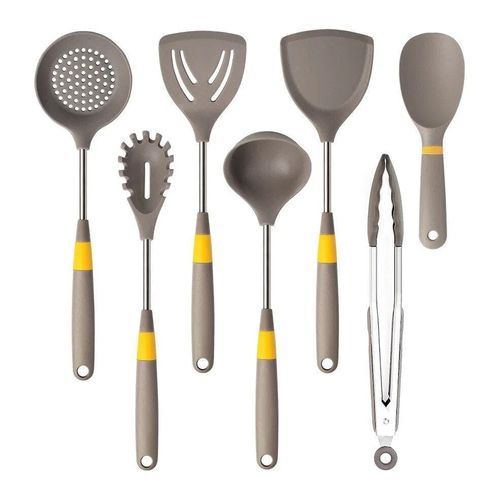 Anygleam 5pcs Cooking Utensil Set Khaki Heat Resistant Spatula Kit with Tong & Rice Paddle Kitchen Accessories for Nonstick Cookware