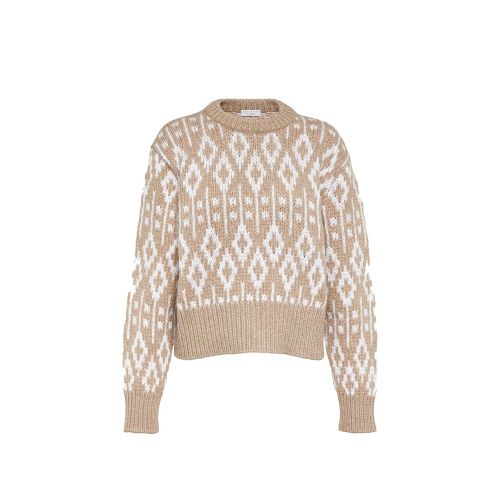 Diamond-Patterned Cashmere Sweater — Beige