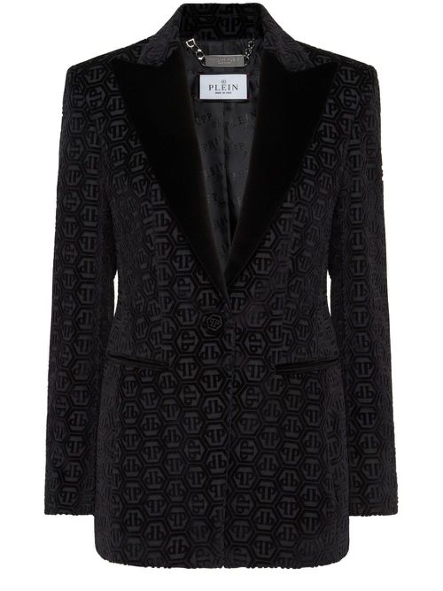 Monogram velvet single breasted blazer - Black