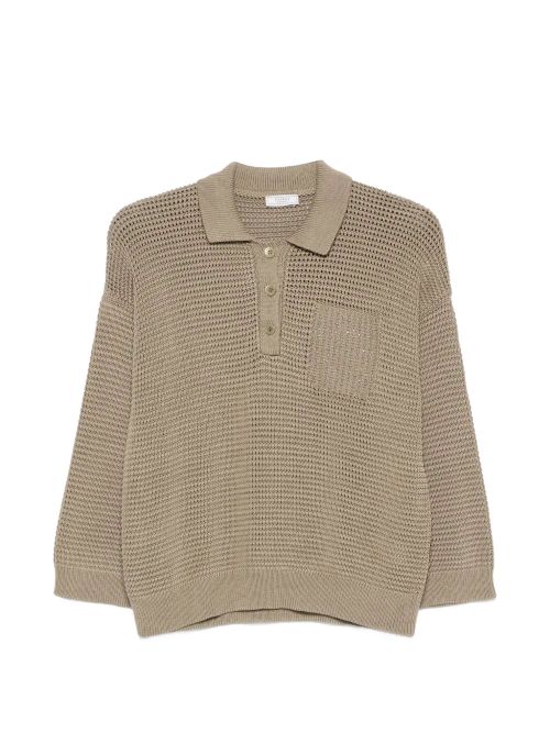 Textured Knit Polo Shirt — Beige