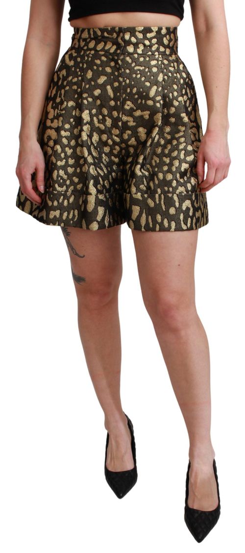 Leopard-Print High-Waist Shorts — Black