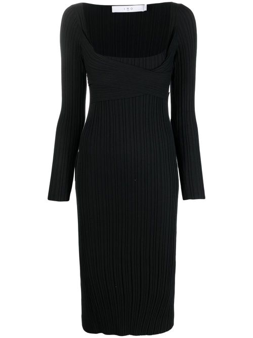 Ribbed-knit midi dress - Black